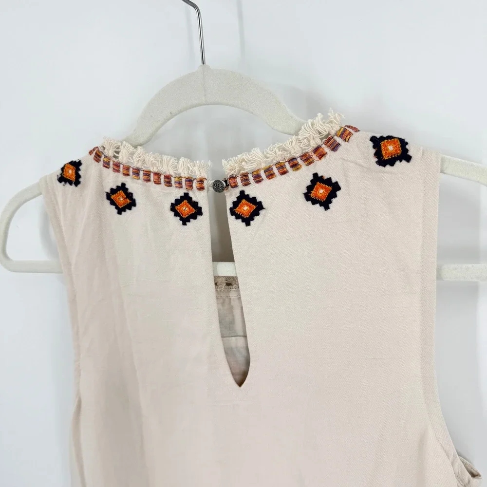 Anthropologie Akemi + Kin Reagan Shift Dress Embroidered Fringe Linen Size 2 - Picture 7 of 8